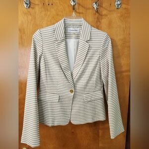 Calvin Klein Beige and White striped Dress Jacket